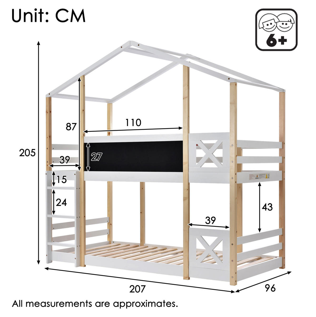 ETAGENBETT Baumhaus 90/200 cm mit Leiter in Weiß - Weiß, Holz (90/200cm) - OKWISH