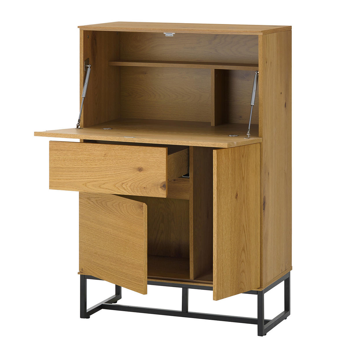 SEKRETÄR - Echtholzfurnier / Eisen - Eiche / Schwarz - Braun, Holzwerkstoff/Metall (40/75/115cm) - home24
