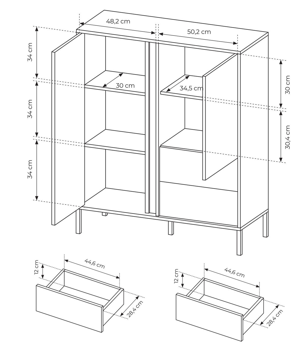 HIGHBOARD Piemontesia 2T 2S Beige 103,3/123,4/39,5 cm – mit Push-to-Open-Funktion - Beige/Schwarz, Holzwerkstoff/Metall (103.3/123.4/39.5cm) - AX Living