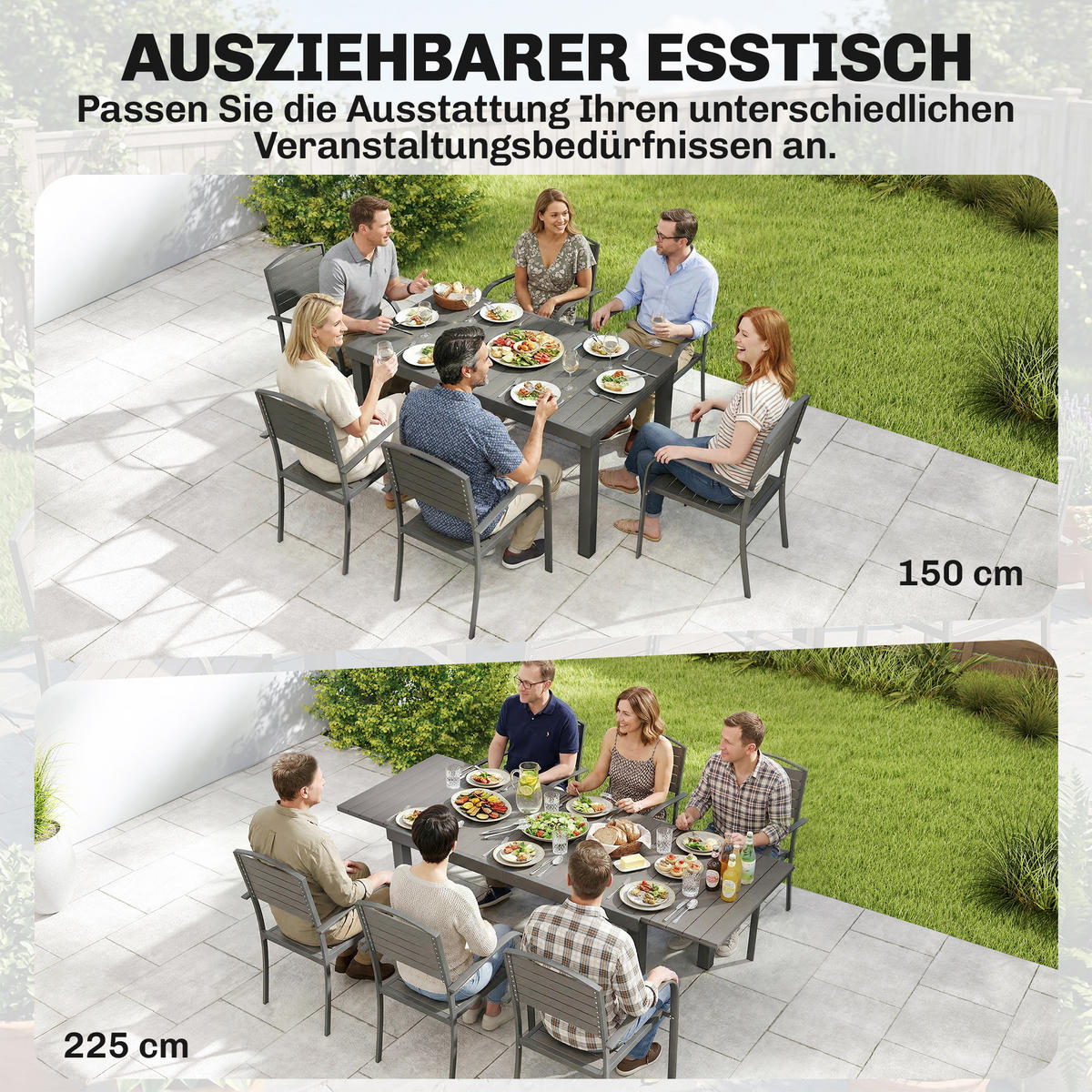 OUTDOOR-ESSGRUPPE 7er Set Aluminium WPC Grau - Dunkelgrau/Grau, Kunststoff/Metall - Outsunny