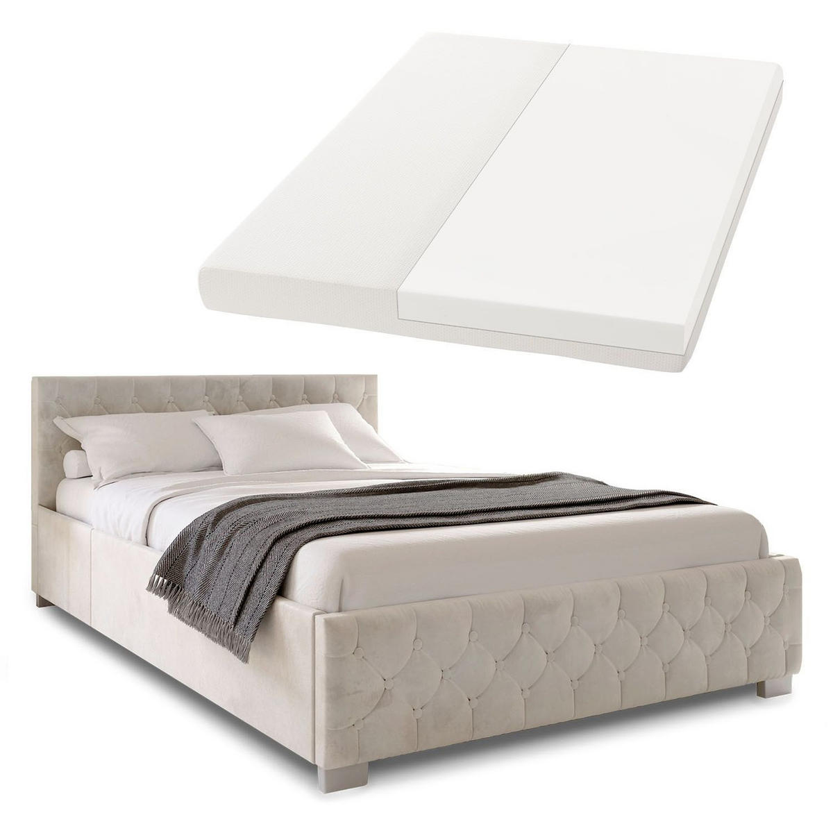 POLSTERBETT Nizza beige 180x200 cm mit Matratze - Beige, Holzwerkstoff (180/200cm) - Juskys