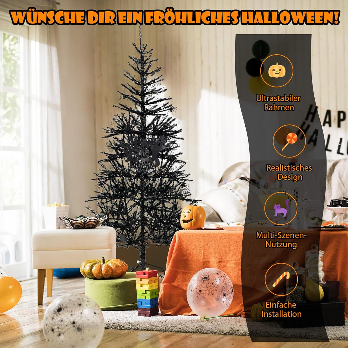 WEIHNACHTSBAUM Schwarz - Schwarz, Kunststoff (183cm) - COSTWAY