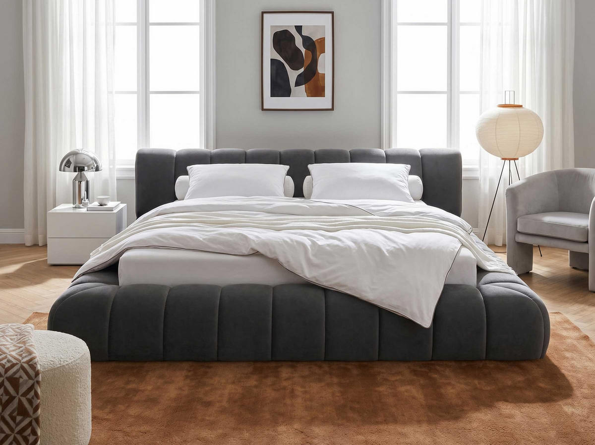 POLSTERBETT Adore Anthrazit 180/200 cm Samt mit Bettkasten - Anthrazit, Textil/Metall (180/200cm) - wonello