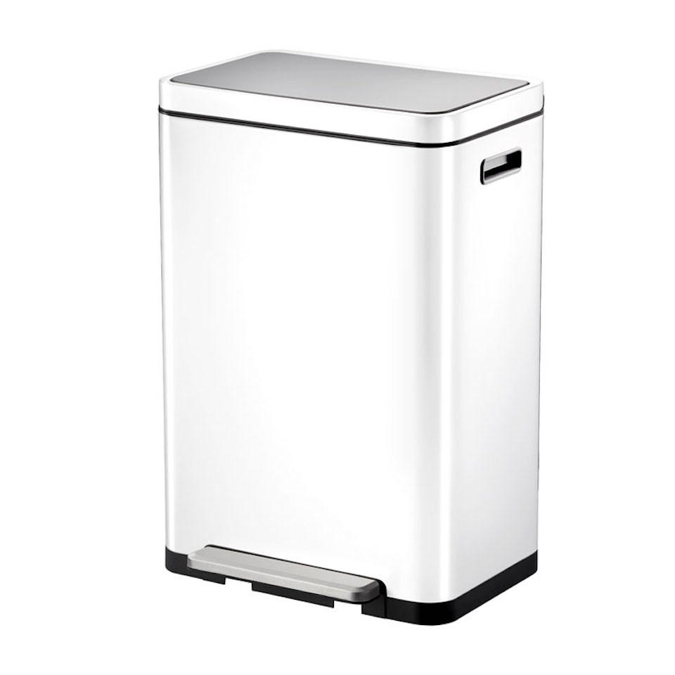 MÜLLEIMER Stilvoller Rechteckiger Mit Extra Breitem Pedal & Gedämpften Stay Open Deckel 65,2 x 43,3 x 33,4 cm 20 & 20 Liter Weiß - Weiß, Metall (43.3/65.2/33.4cm) - PROREGAL
