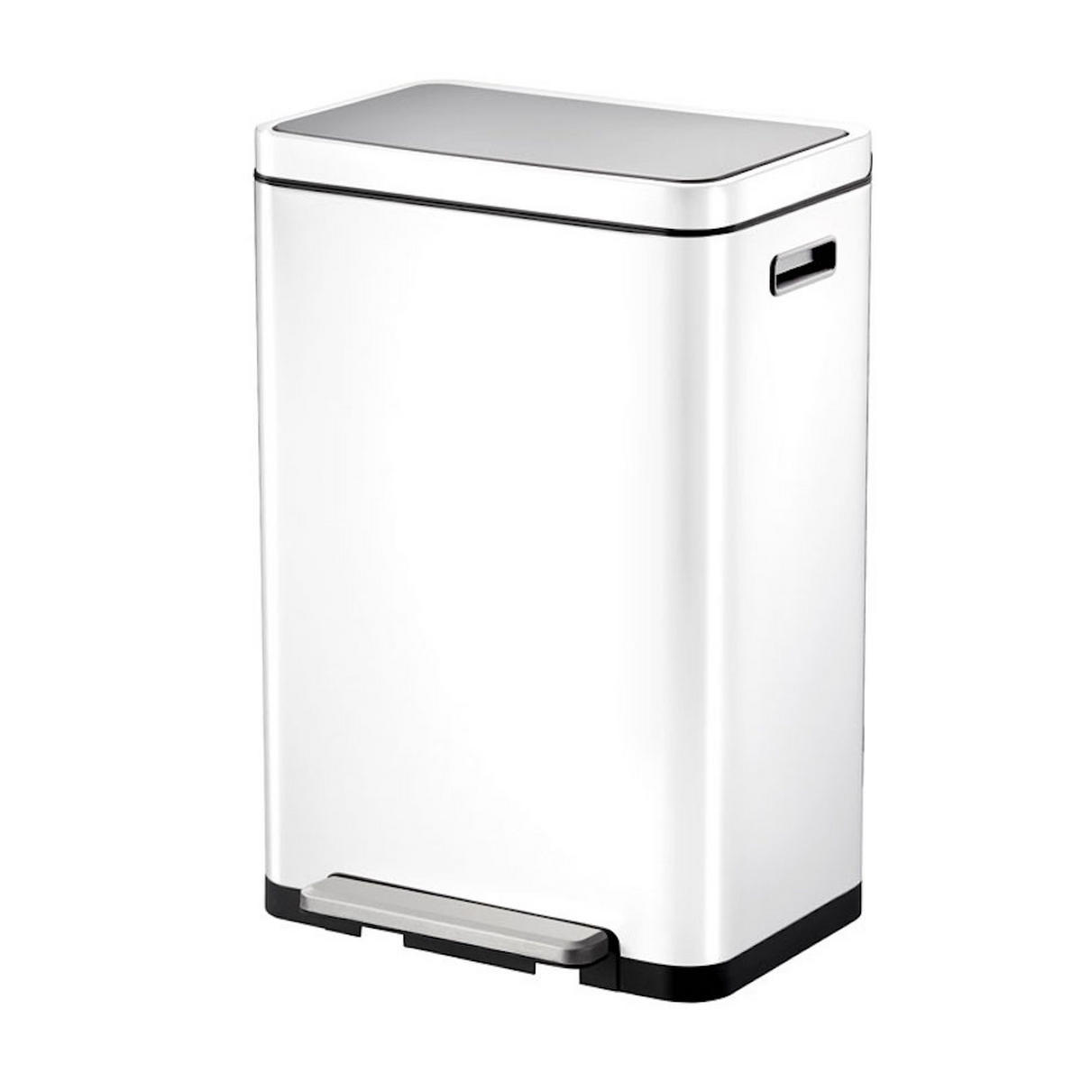 MÜLLEIMER Stilvoller Rechteckiger Mit Extra Breitem Pedal & Gedämpften Stay Open Deckel 65,2 x 43,3 x 33,4 cm 20 & 20 Liter Weiß - Weiß, Metall (43.3/65.2/33.4cm) - PROREGAL