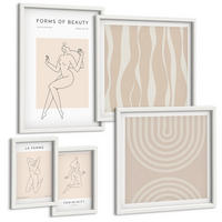 BILDER SET 5er Set - 50x50 cm & 20x30 cm & 40x60 cm Weißer Rahmen - Eine Sammlung minimalistischer Formen - Weiß, Kunststoff (40/60cm) - TULUP