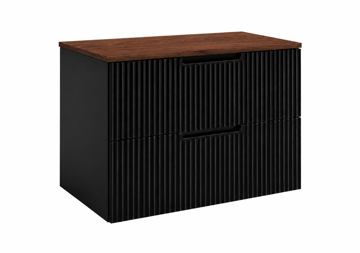 BADEZIMMERSCHRANK hängend 80 mit Schubladen, Korpus in Schwarz + Platte in Eiche Nussbaum, mit Griffen, 80 x 46 x 58,6 cm - Schwarz, Holzwerkstoff (80/58.6/46cm) - 3XE LIVING