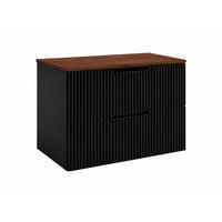 BADEZIMMERSCHRANK hängend 80 mit Schubladen, Korpus in Schwarz + Platte in Eiche Nussbaum, mit Griffen, 80 x 46 x 58,6 cm - Schwarz, Holzwerkstoff (80/58.6/46cm) - 3XE LIVING