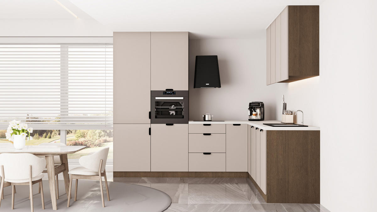 WINKELKÜCHE 265 x 225 cm - Sorento KS15-M265 - in Beige / Dunkle Eiche - Eichefarben/Beige, Holz (490/247/52cm)