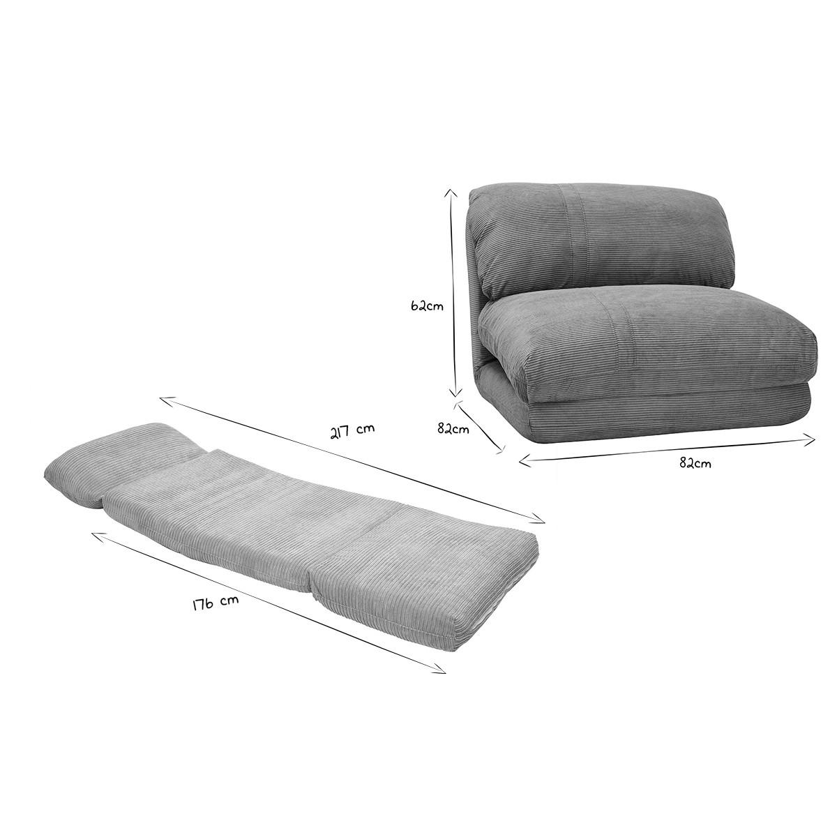 SCHLAFSESSEL 1-Sitzer Cord Hellgrau SPENCER - Grau, Textil (82/62/82cm) - Miliboo