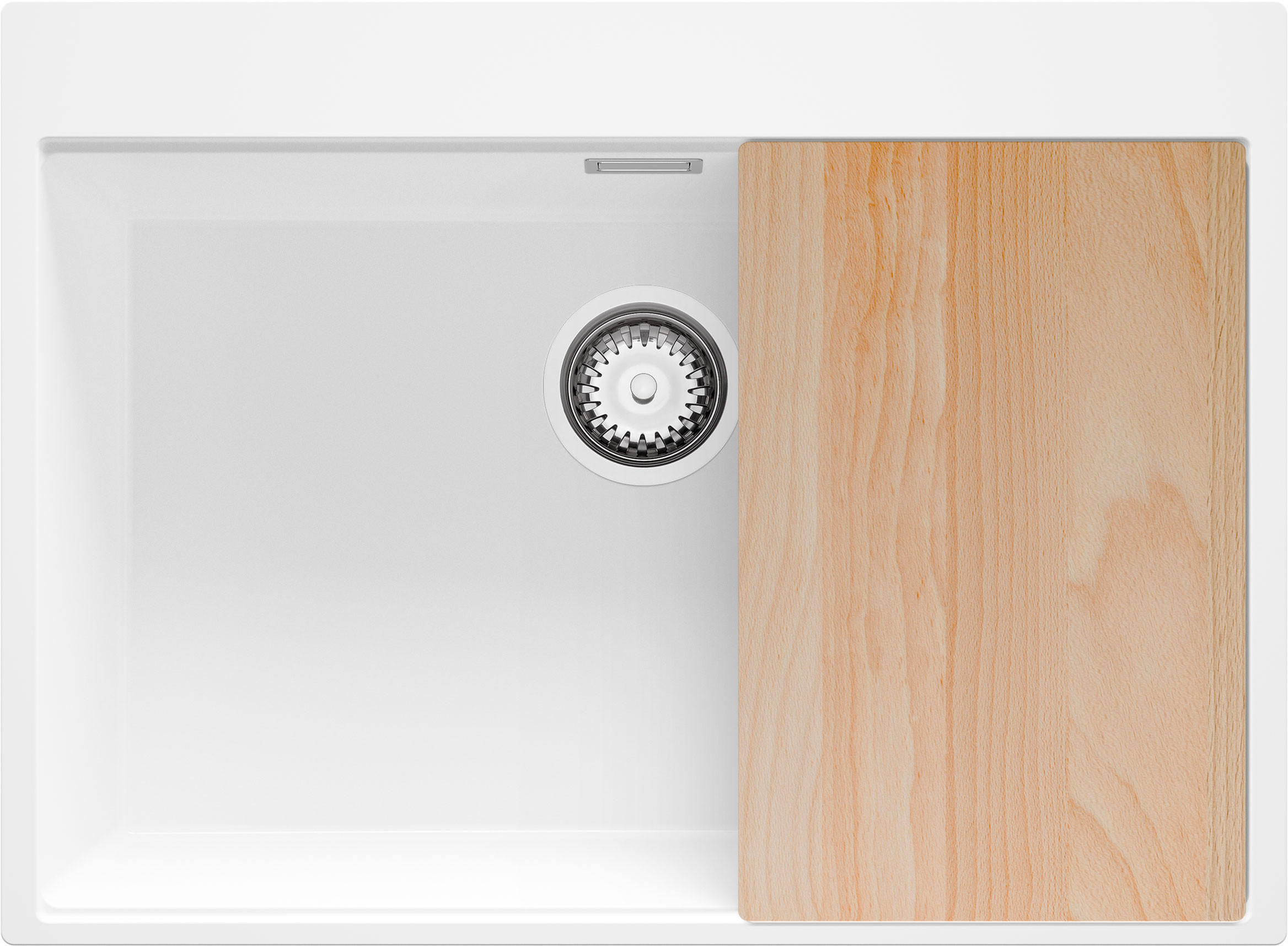 SPÜLBECKEN Oslo, 2-er set Weiß 68/50 cm 1 Becken + Ablauf-Set + Schneidebrett ab 70er Unterschrank - Chromfarben/Beige, Kunststoff (68/20/50cm) - Primagran