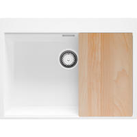 SPÜLBECKEN Oslo, 2-er set Weiß 68/50 cm 1 Becken + Ablauf-Set + Schneidebrett ab 70er Unterschrank - Chromfarben/Beige, Kunststoff (68/20/50cm) - Primagran