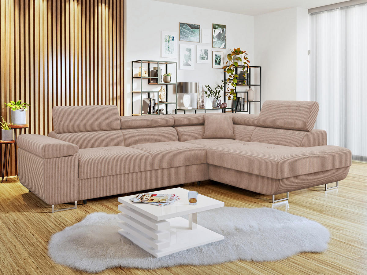 ECKSOFA Torezio Cord, Seite: Rechts - Rosa, Holz/Textil (274/203cm) - MIRJAN24