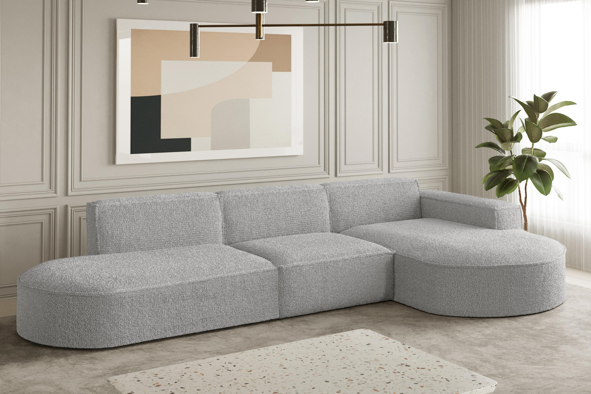 ECKSOFA Designer L-Form MODENA Stoff Loop Hellgrau Rechts - Hellgrau, Holz (296/165cm) - Kaiser Möbel