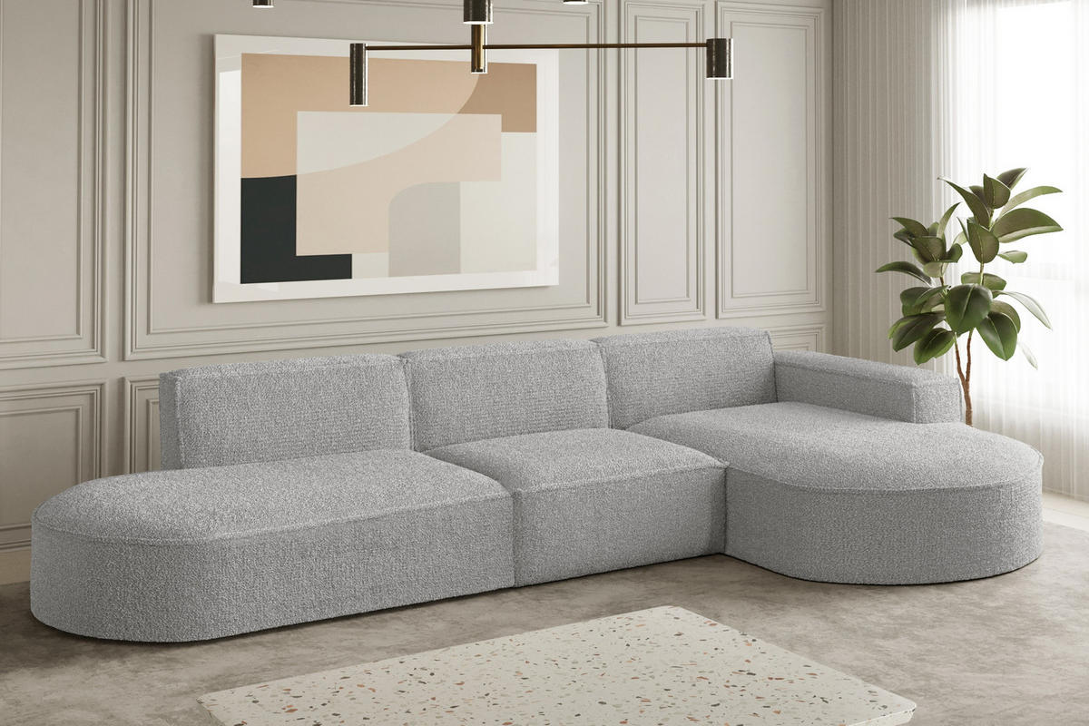 ECKSOFA Designer L-Form MODENA Stoff Loop Hellgrau Rechts - Hellgrau, Holz (296/165cm) - Kaiser Möbel