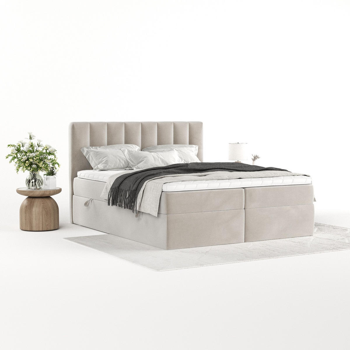 BOXBETT Bari 200/200 cm Hellbeige im Paros Stoff - Beige, Holz/Holzwerkstoff (200/200cm) - AltaBeds