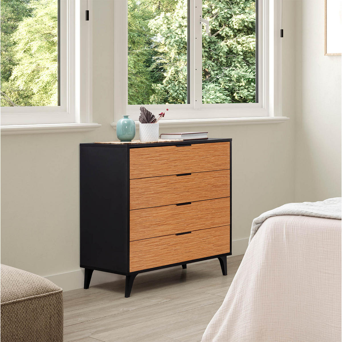 KOMMODE Denis 80/80/40 Schwarz/Holzfarbe - Schwarz, Holzwerkstoff (80/80/40cm)