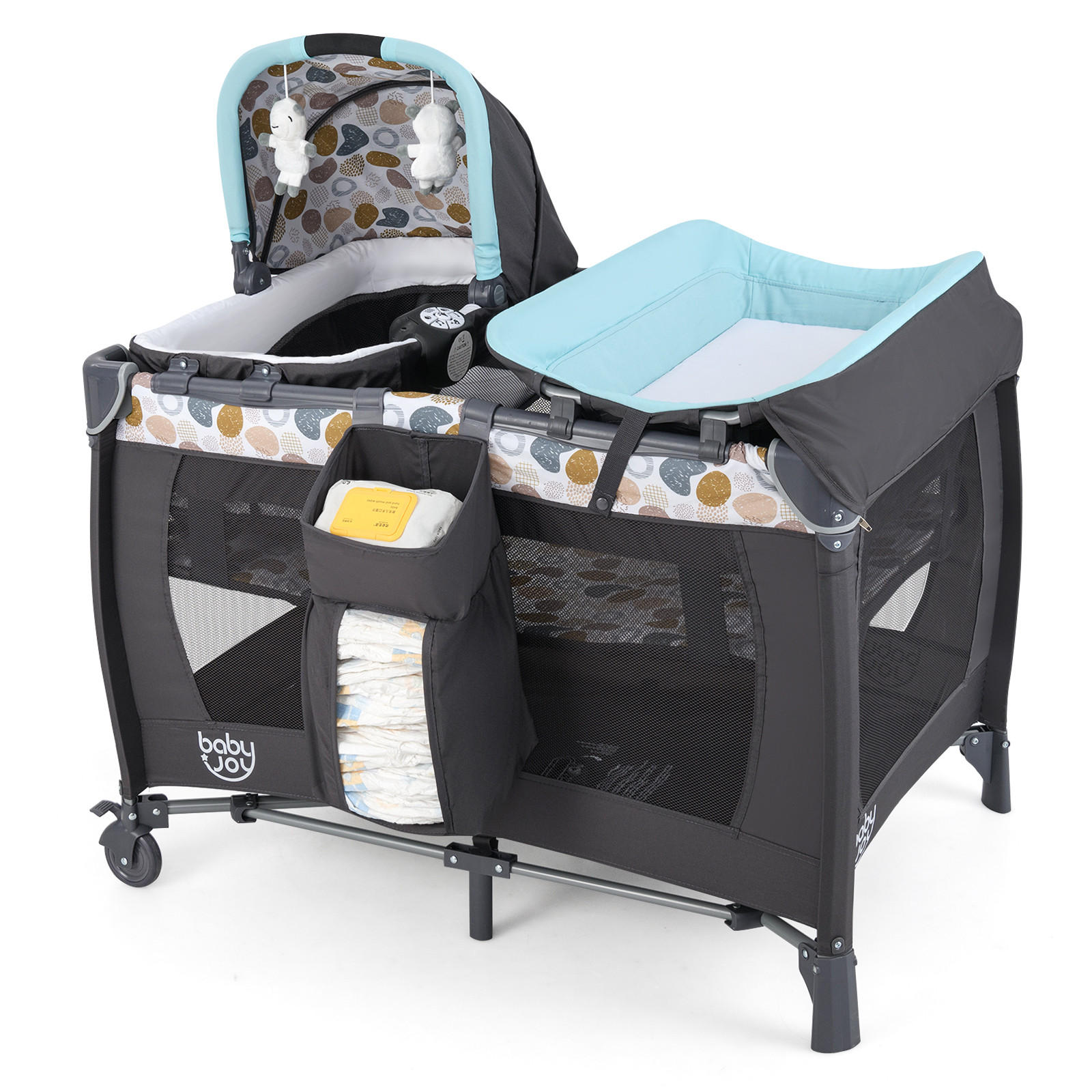 BABYBETT mit Matratze blau - Blau, Textil - COSTWAY