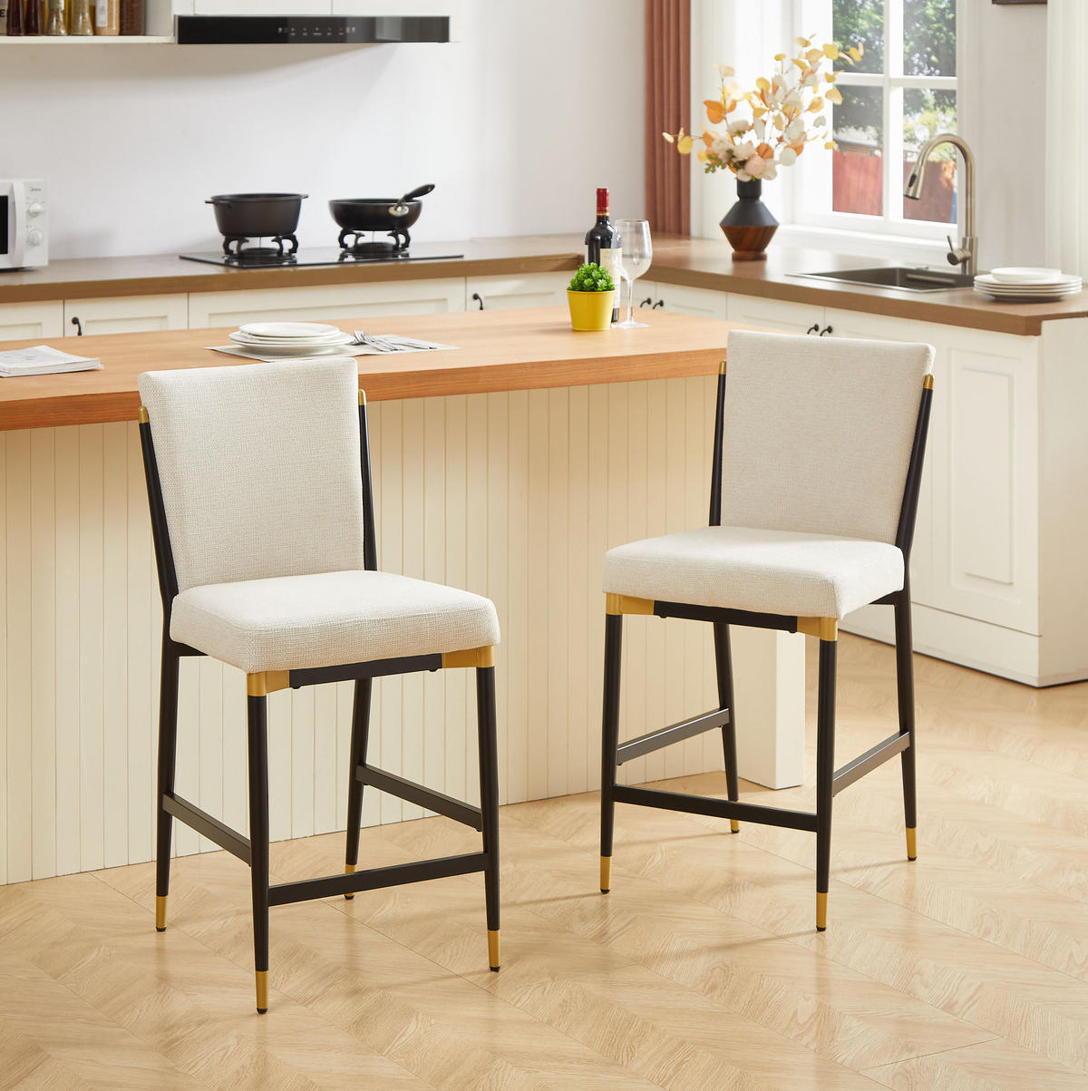 BARHOCKER 2er-Set Thekenhöhe skandinavisch Stoff Beige - Beige, Metall (49/102/59cm) - Meubliv