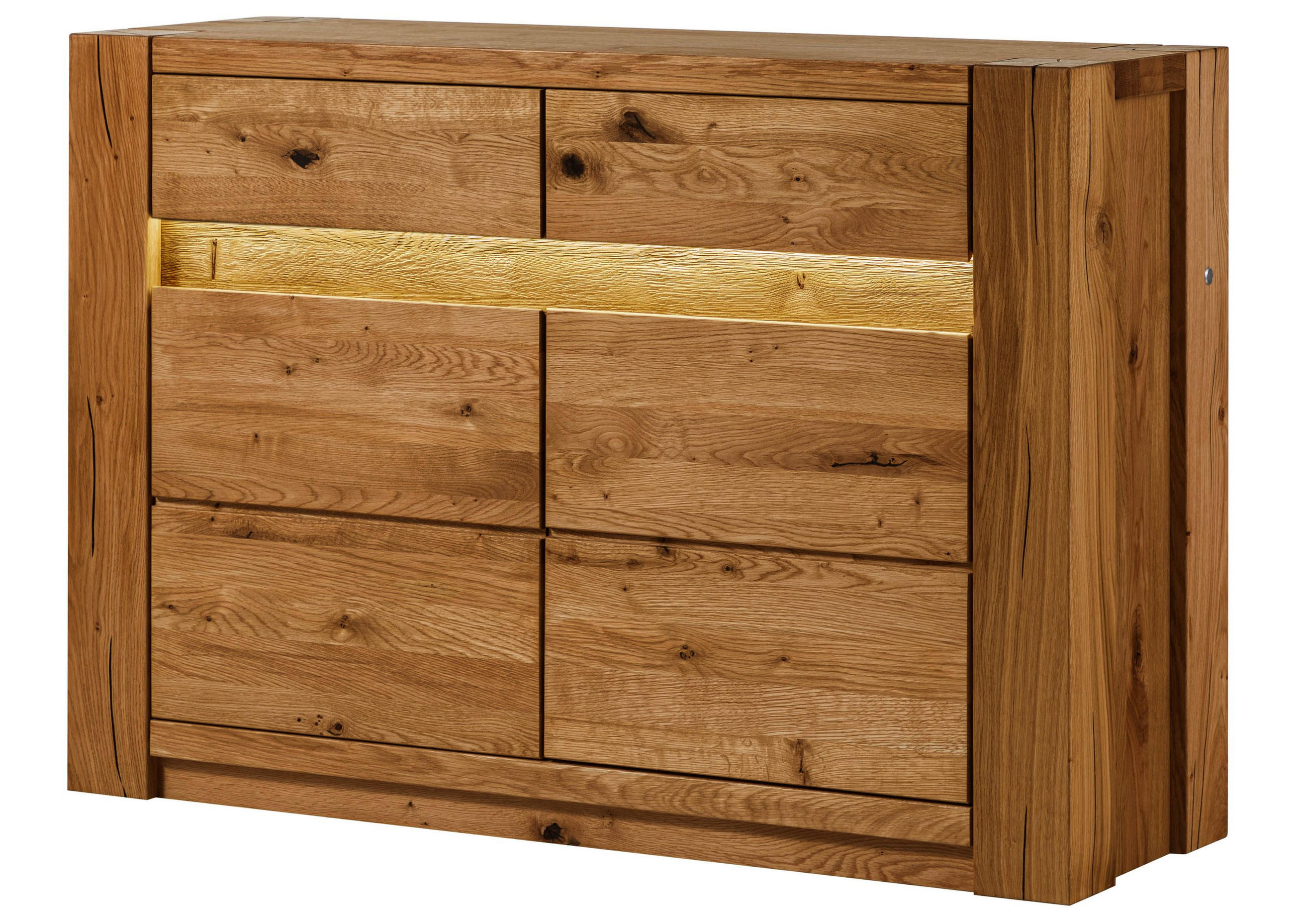 SIDEBOARD Wildeiche 123x40x85 braun geölt KENT #330 - Braun, Holz (123/85/40cm) - Massivmoebel24