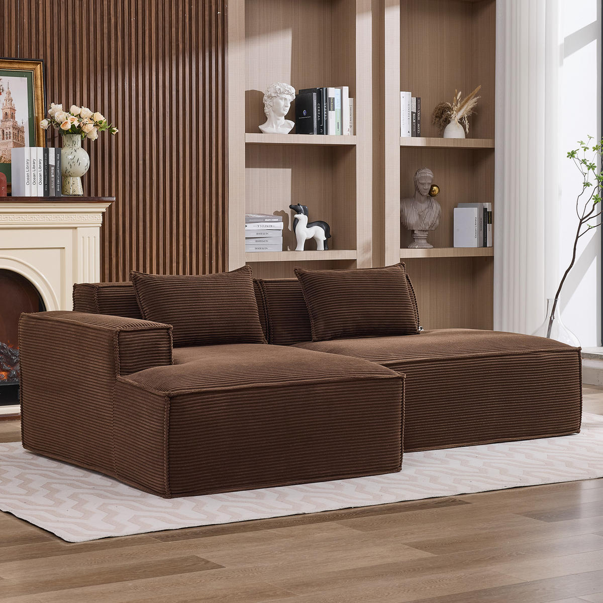 3-SITZER ECKSOFA Polyester Braun mit 2 Kissen - Braun, Textil (235/129cm) - WISHDOR