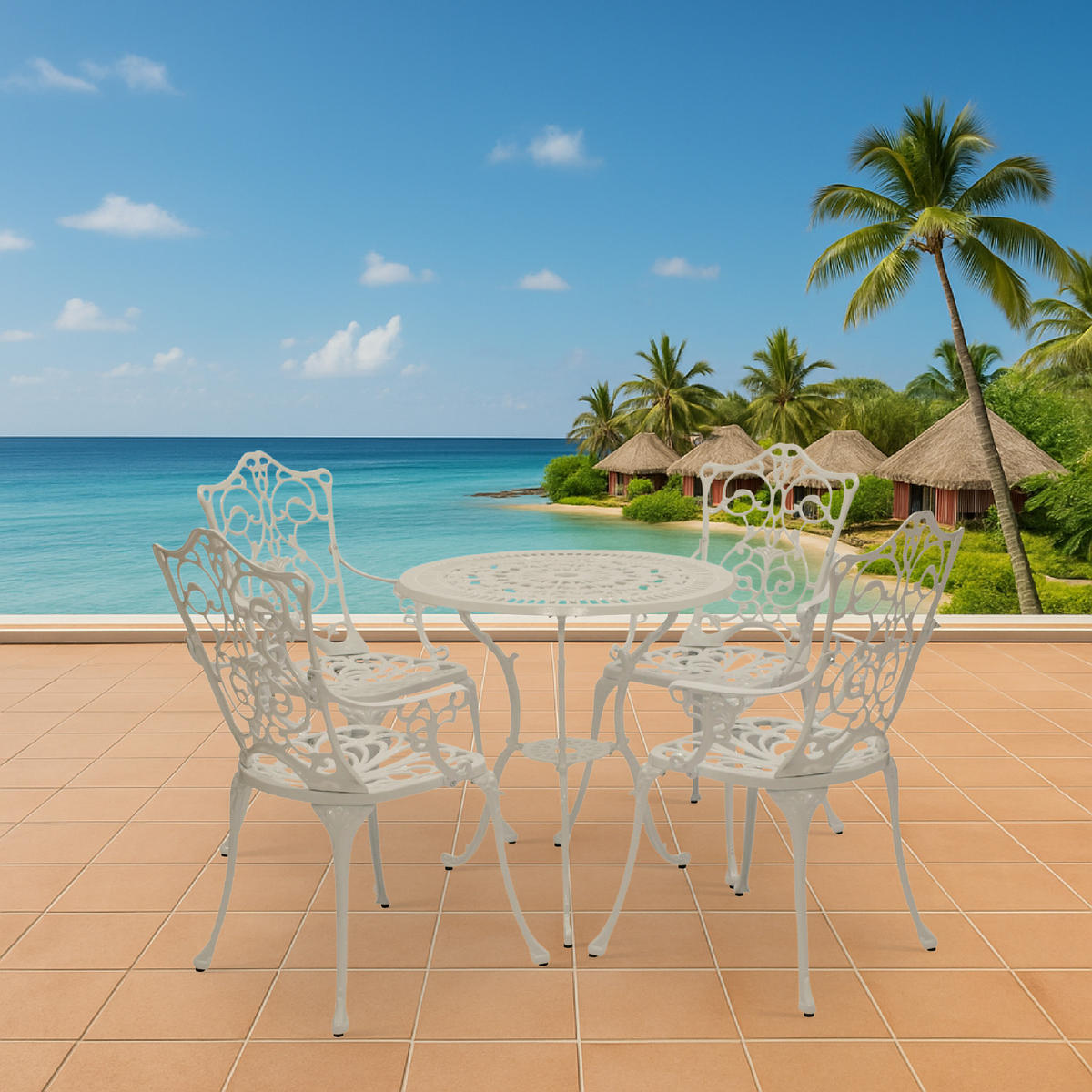 BISTROSET Boulder - Jugendstil - 5-teilig, Aluguss antik weiß - Weiß, Metall - TPFGarden