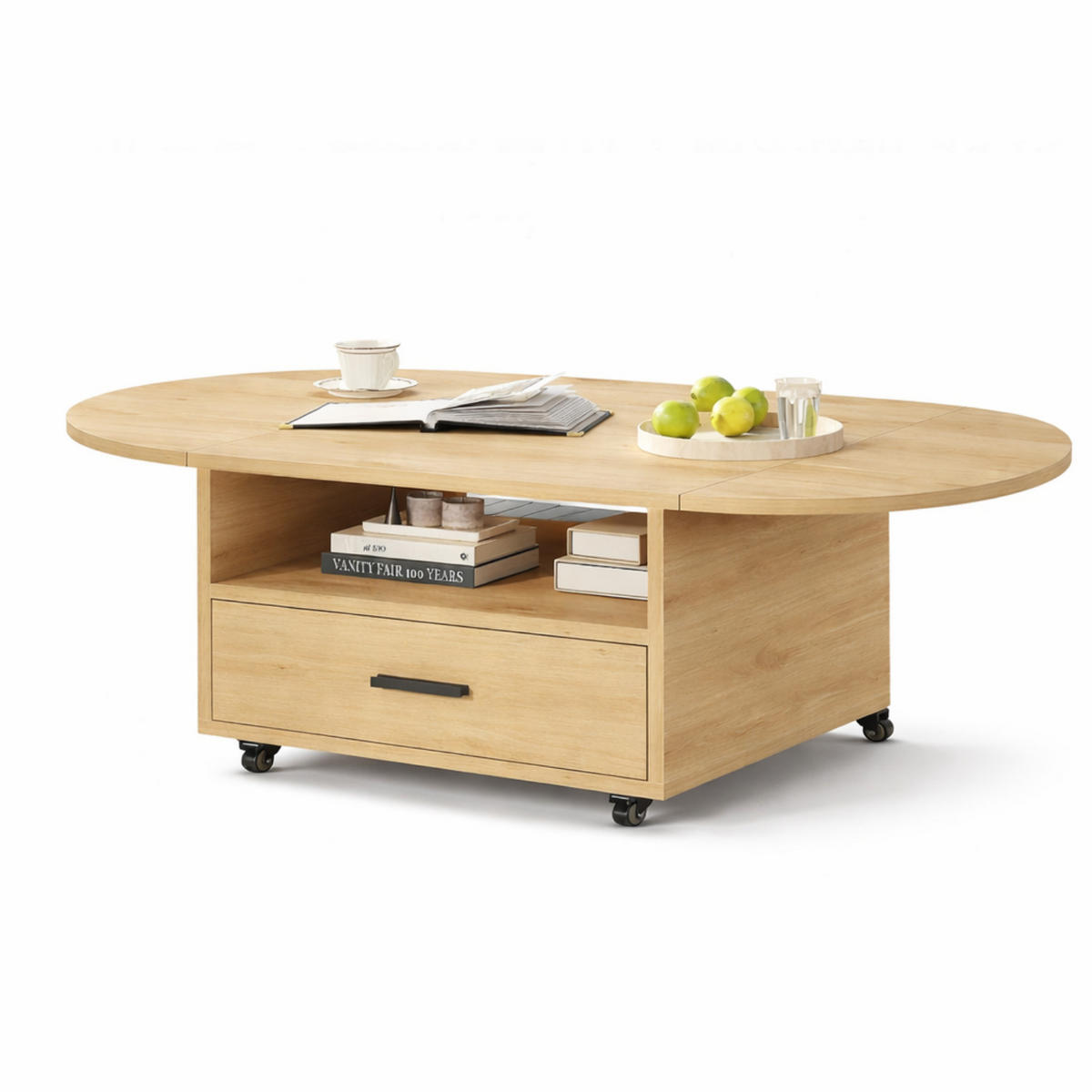 COUCHTISCH Wohnzimmertisch mit Stauraum 120 x 60 x 45 cm Klappplatte - Naturfarben, Holzwerkstoff/Metall (120/120/45cm) - Quality Elegance