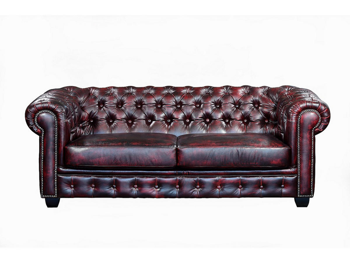 CHESTERFIELD Garnitur 3+2 - Büffelleder - Rotbraun - BRENTON - Bordeaux, Leder (201/73/96cm) - Vente-Unique