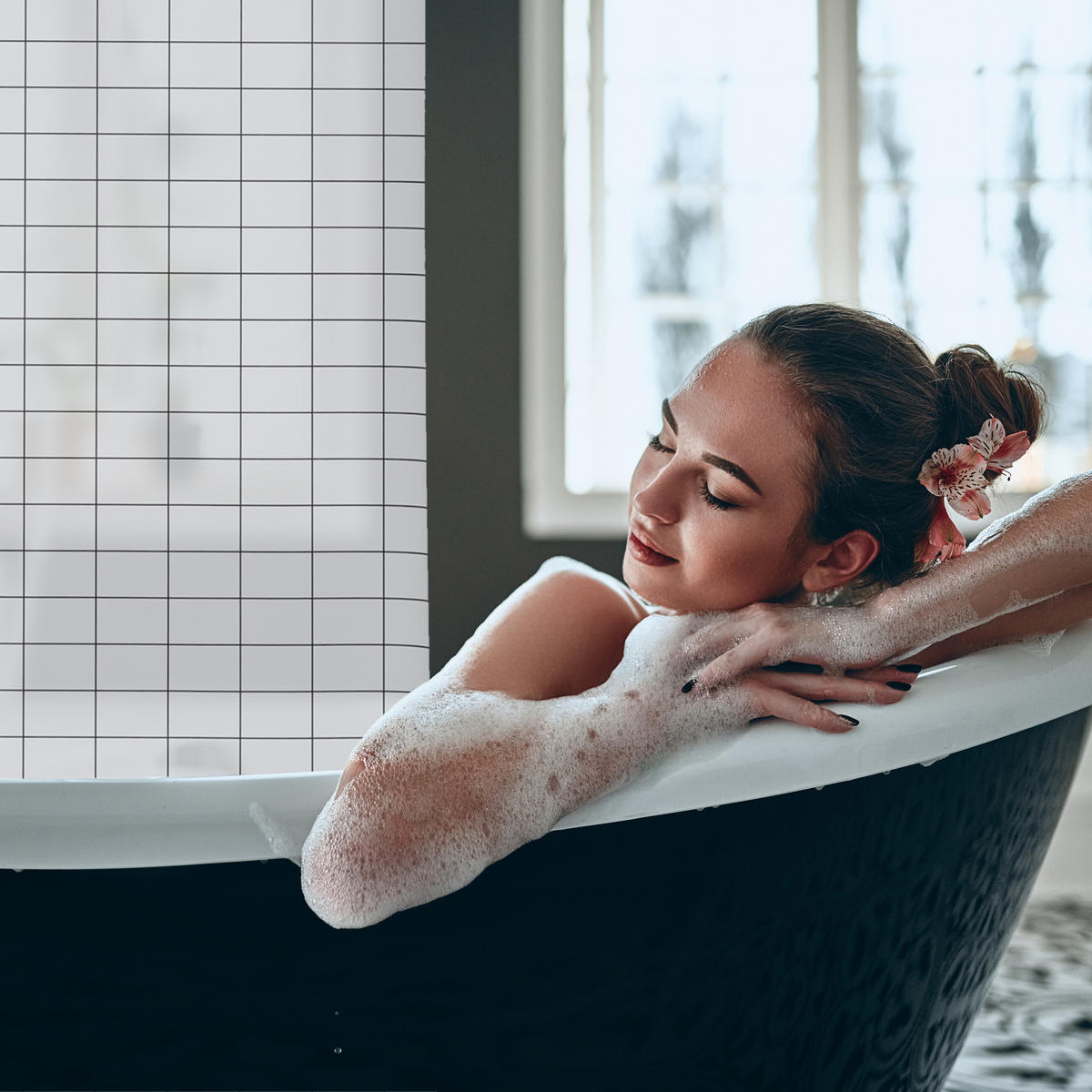 DUSCHROLLO - Weiß, Kunststoff/Metall (120/4.5cm) - Relaxdays