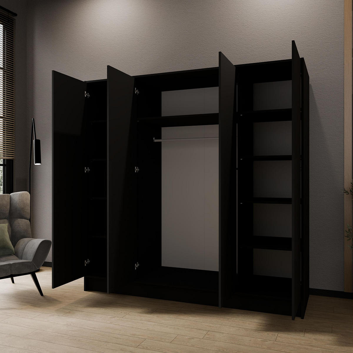 SCHRANK Schwarz 200 ALA Ohne Spiegel Ohne Griffe - Schwarz, Holzwerkstoff (200/200/51cm) - Sepro Meble