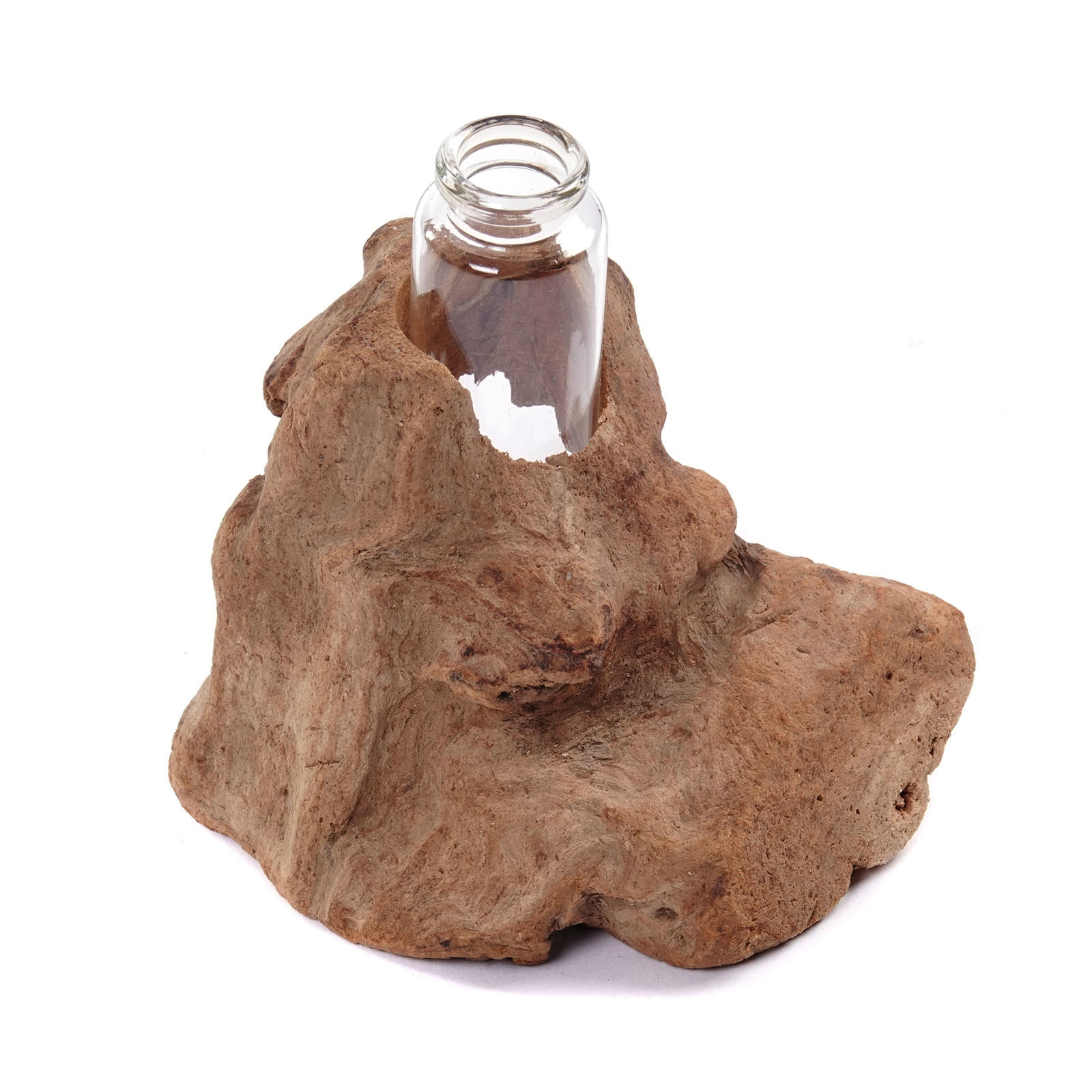 VASE Yuma 13x11 cm, Wurzelholz, mit Reagenzglas-Einsatz naturfarben - Naturfarben, Holz (13cm) - CREEDWOOD