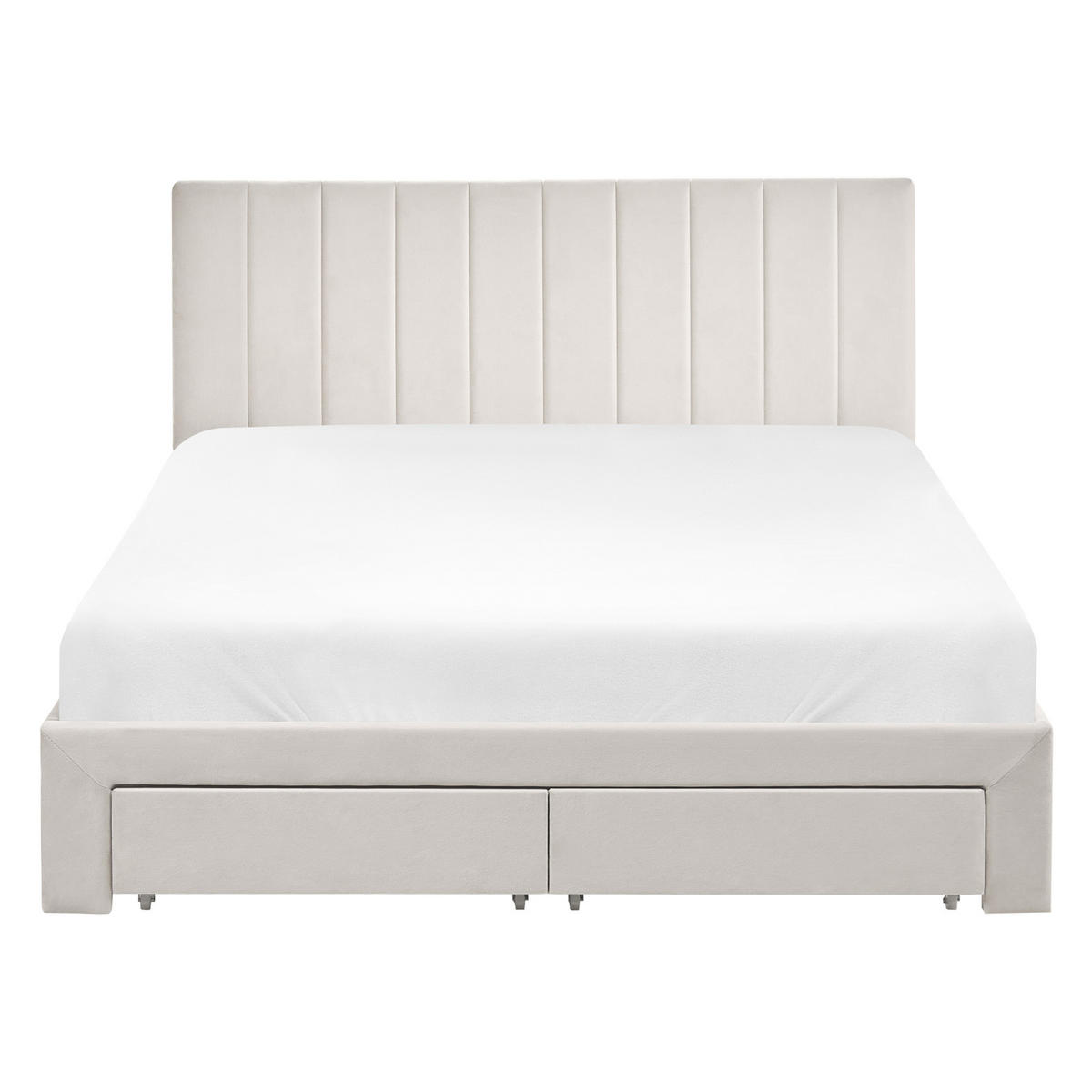 BETT mit Schubladen 140/200 cm Samtstoff Cremeweiß Lonzac - Creme, Textil (140/200cm) - Beliani