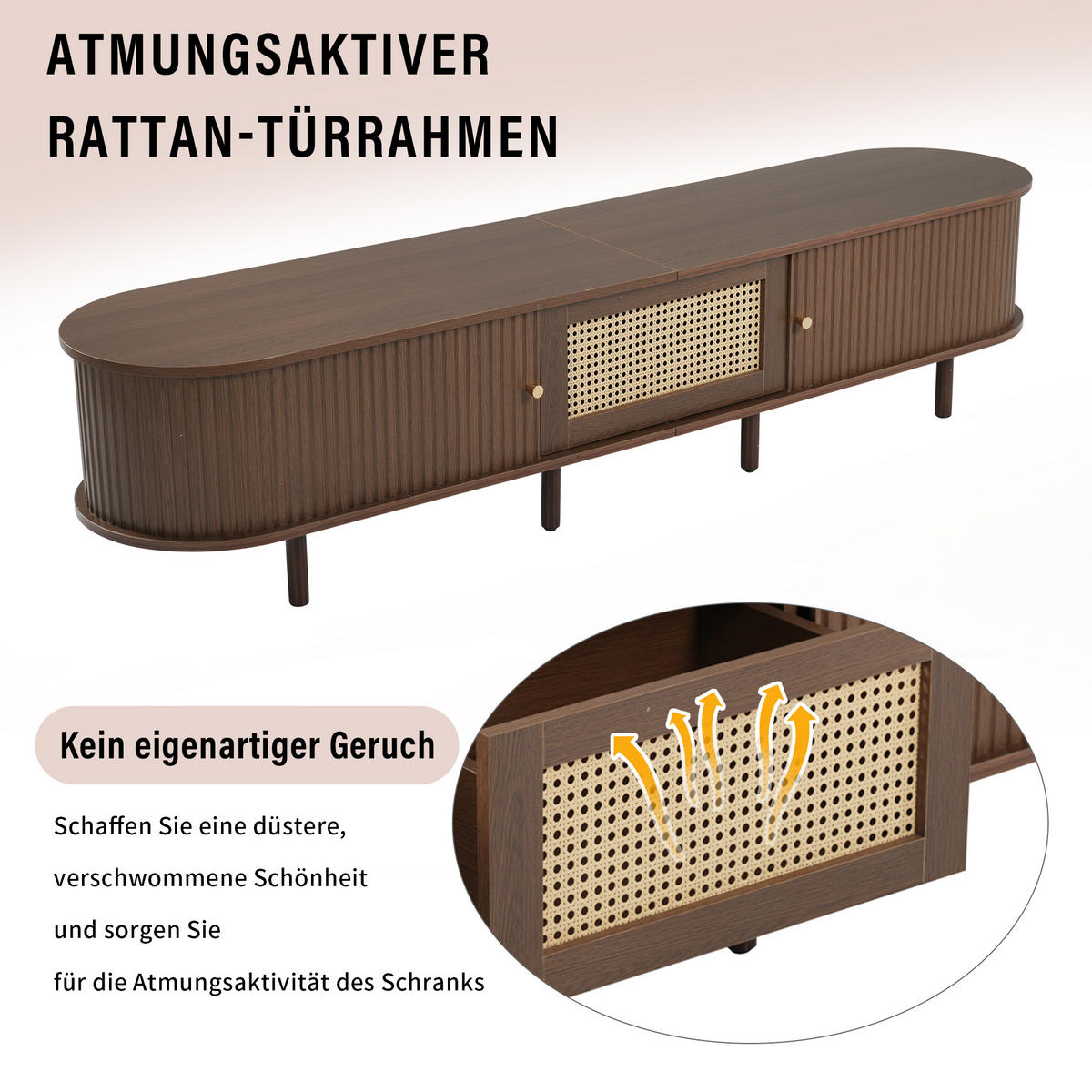 TV-SCHRANK 180/40/40 cm Nussbaum dunkel Rattan mit 1 Schublade und 2 Türen - Nussbaumfarben, Holz/Holzwerkstoff (180/40/40cm) - Oxeza