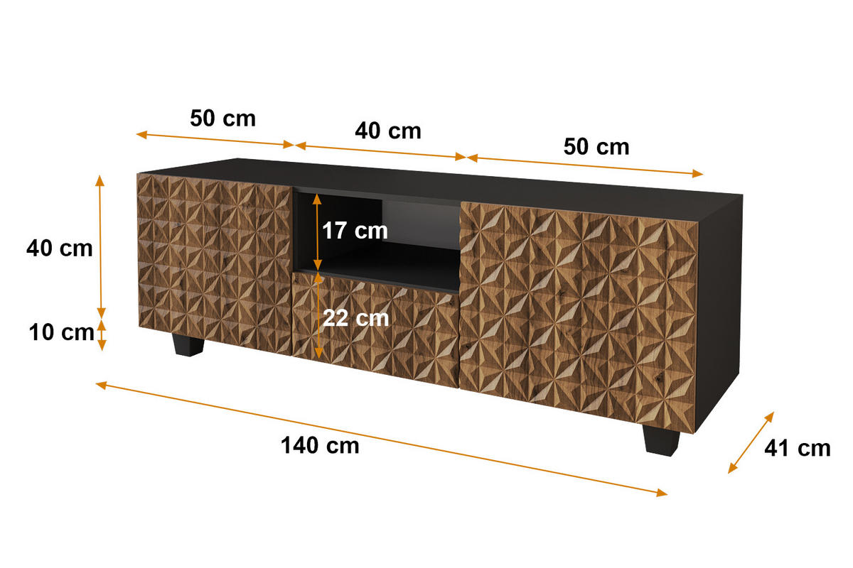 LOWBOARD VIRA-S 140x40x41 cm - Schwarz / Katania - Eiche Wotan/Schwarz, Holzwerkstoff (140/50/41cm) - ALTDECOR