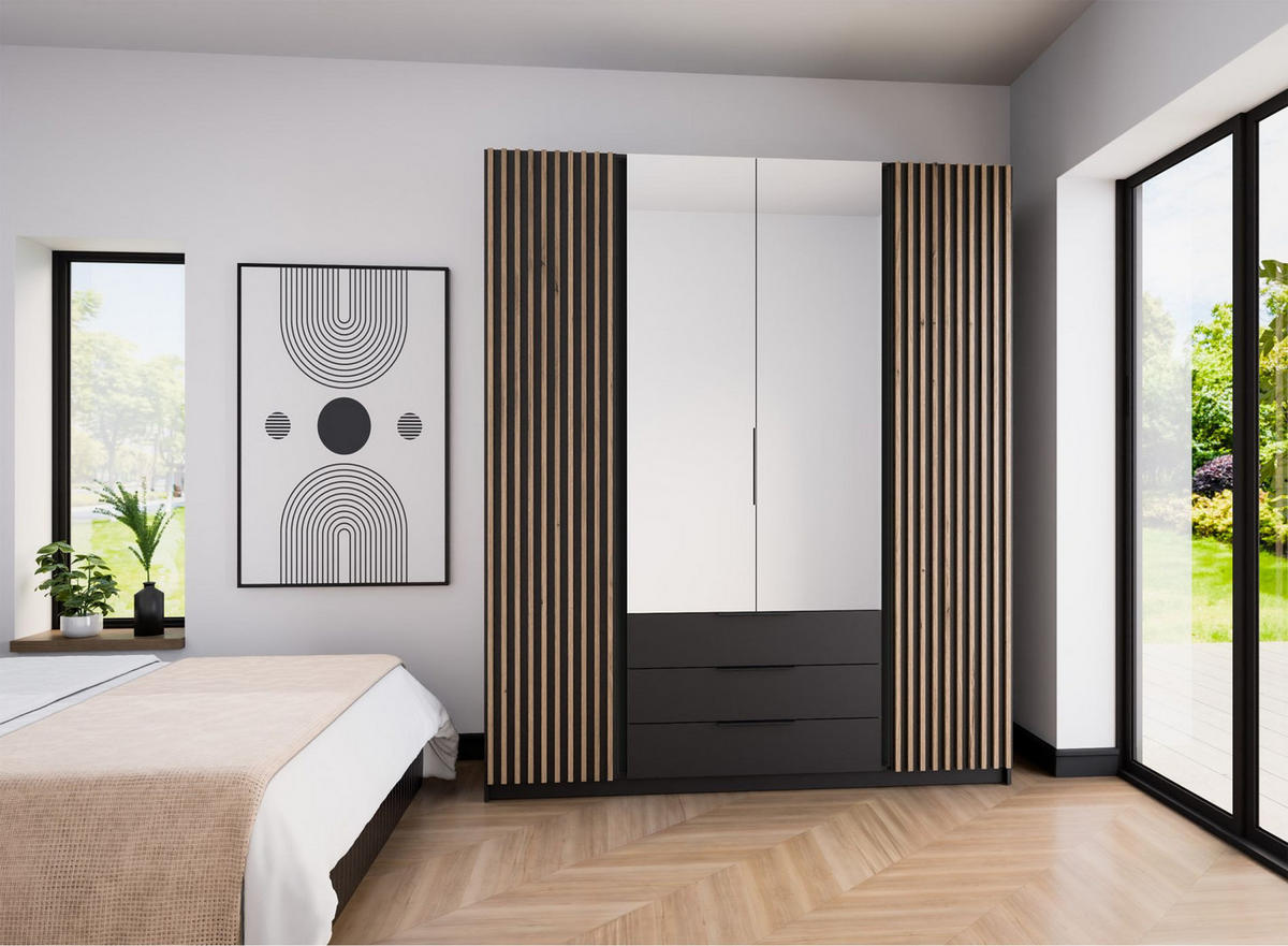 KLEIDERSCHRANK Kaja Schwarz 200 cm - Schwarz, Holzwerkstoff/Metall (200/239/61.9cm) - Selsey
