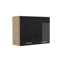 KÜCHENGLASSCHRANK R-Line, Schwarz Hochglanz/Goldkraft Eiche, 80 cm - Schwarz Hochglanz/Eichefarben, Holzwerkstoff (80/60/31cm) - Vicco