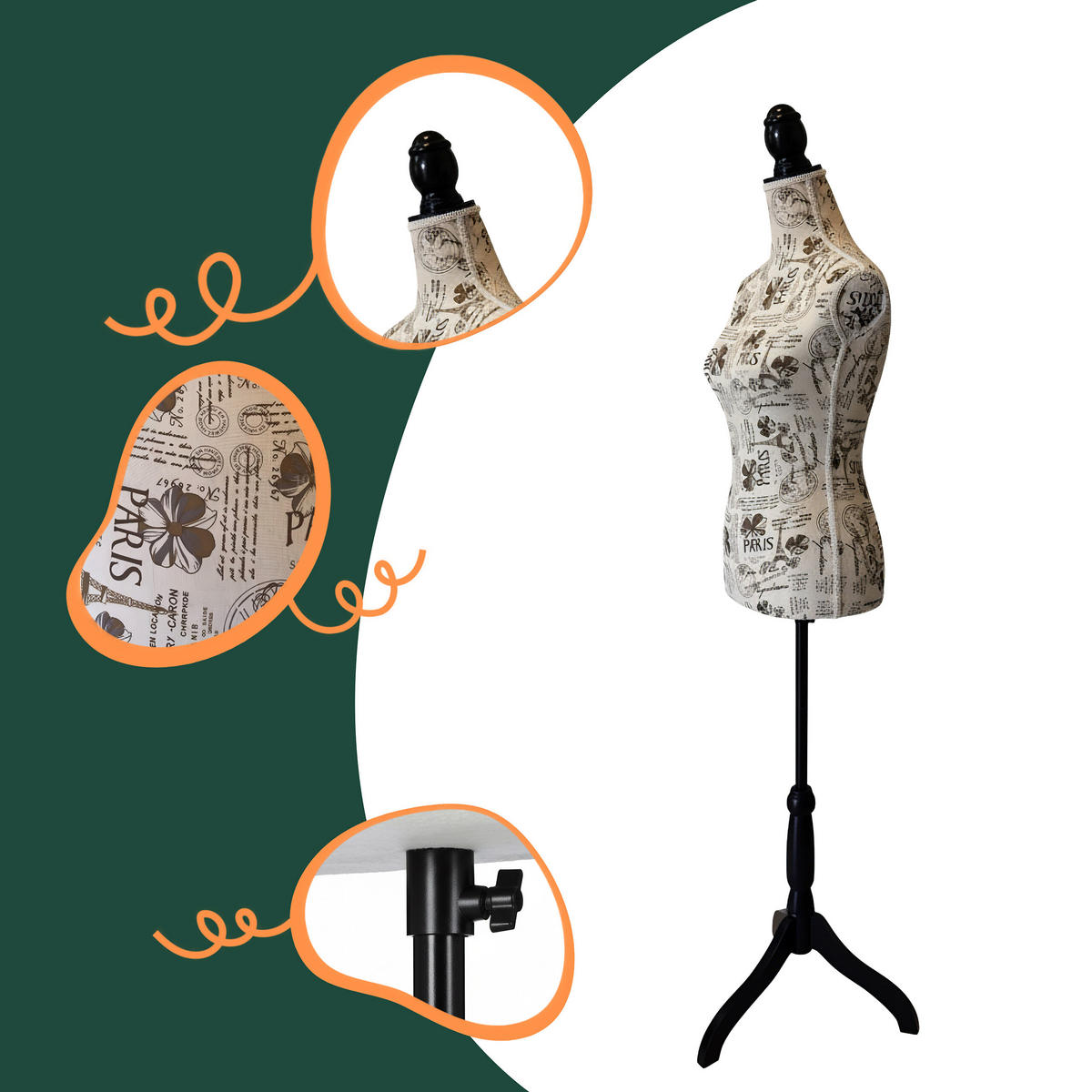 KREJČÍCKA pupa - viacfarebná, drevo/textil (41/175/34cm) - Relaxdays