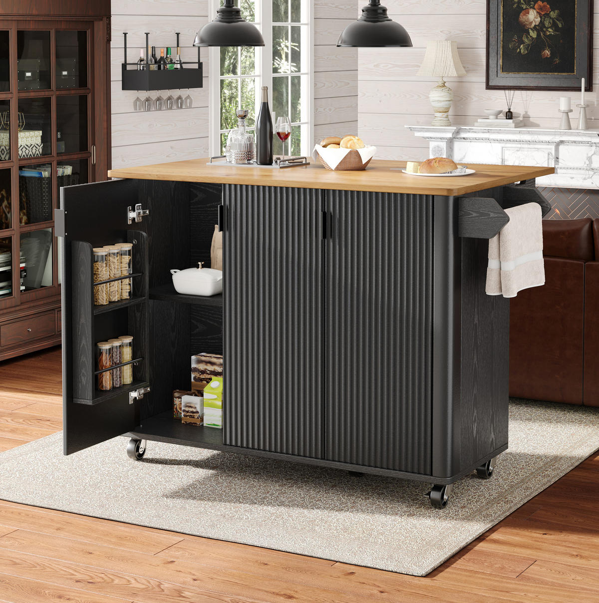 KÜCHENINSEL 130/75 x 45 x 92 cm Schwarz MDF - Schwarz, Holz (45/92/130cm) - Beauniv