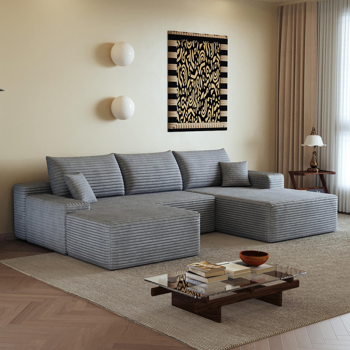 WOHNLANDSCHAFT DE-34857 U-Form 2-Sitzer Chaiselongue rechts Grau - Grau, Textil (175/83/270cm) - ComfortXL