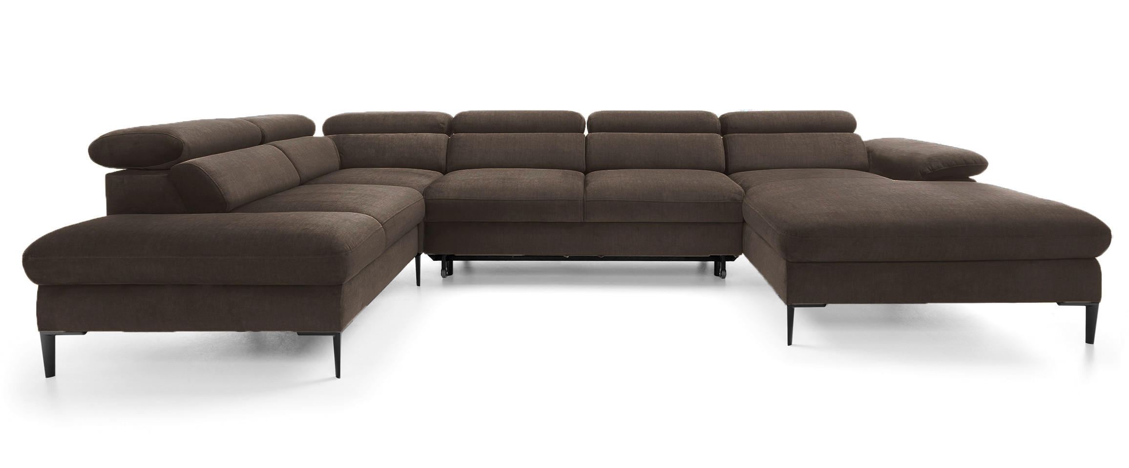 ECKSOFA U-Form 350 cm Amaro M mit Schlaffunktion, Rechts, Braun - Braun, Holz (353/214cm) - Emporius