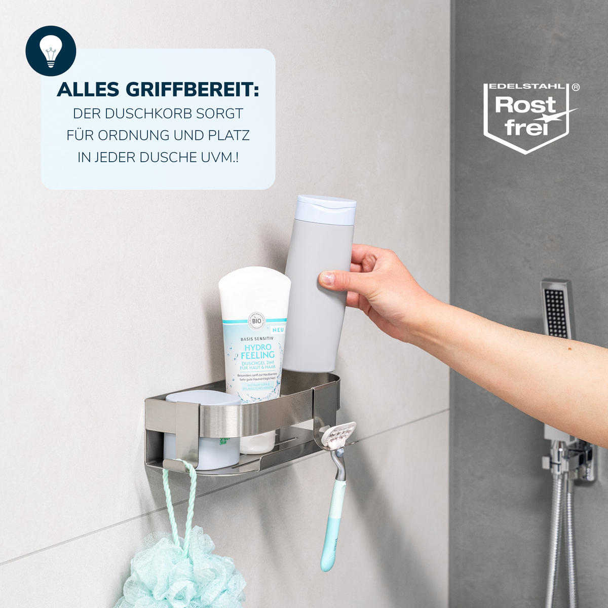 DUSCHABLAGE, mit 2-Wege-Montage, Edelstahl - Edelstahlfarben, Metall (23/6.5/10.5cm) - eluno