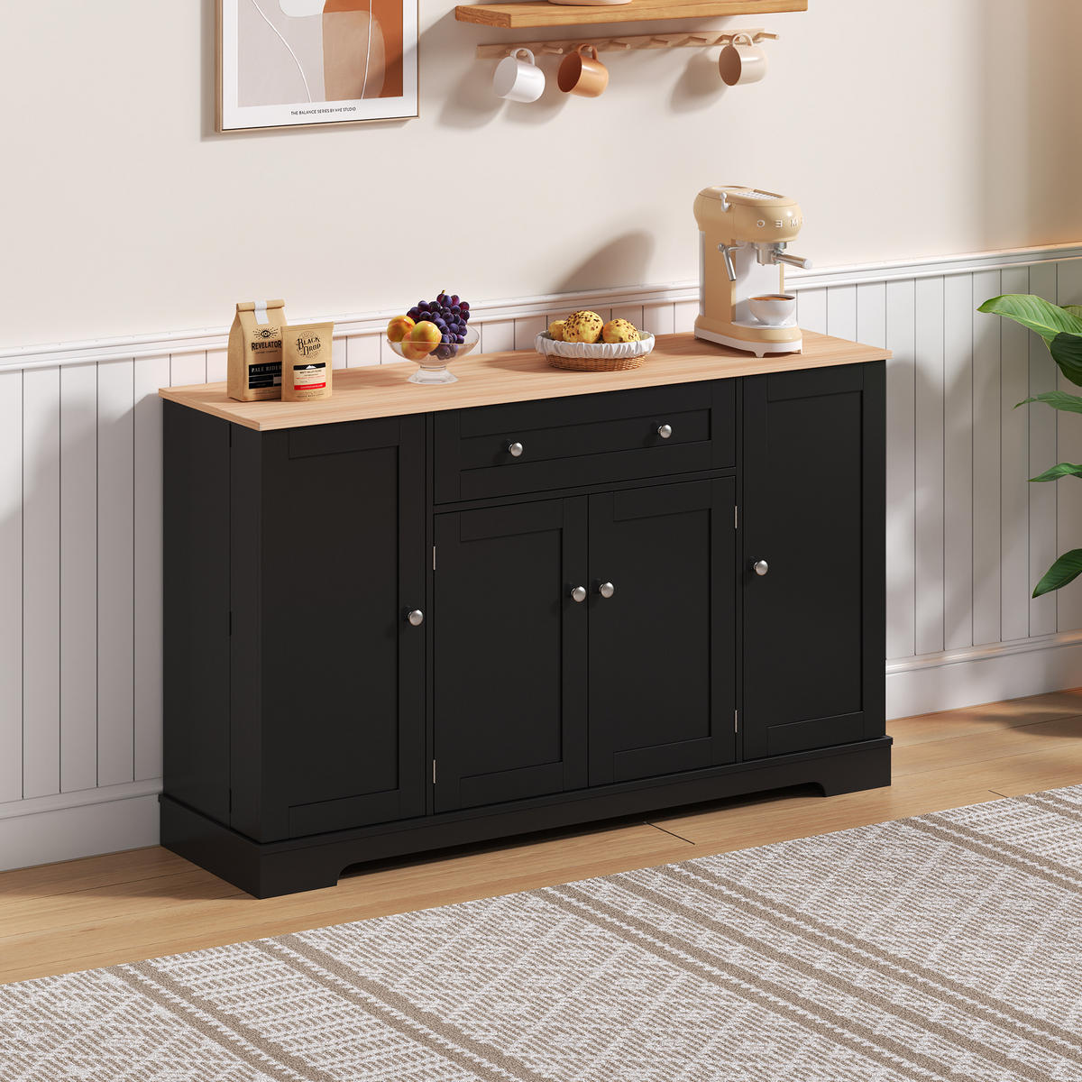 SIDEBOARD in Schwarz Küchenbuffet mit Regaltüren und Schublade für Küche und Wohnzimmer, B138/T40/H85 cm - Schwarz, Holzwerkstoff (138/85/40cm) - STILVORA