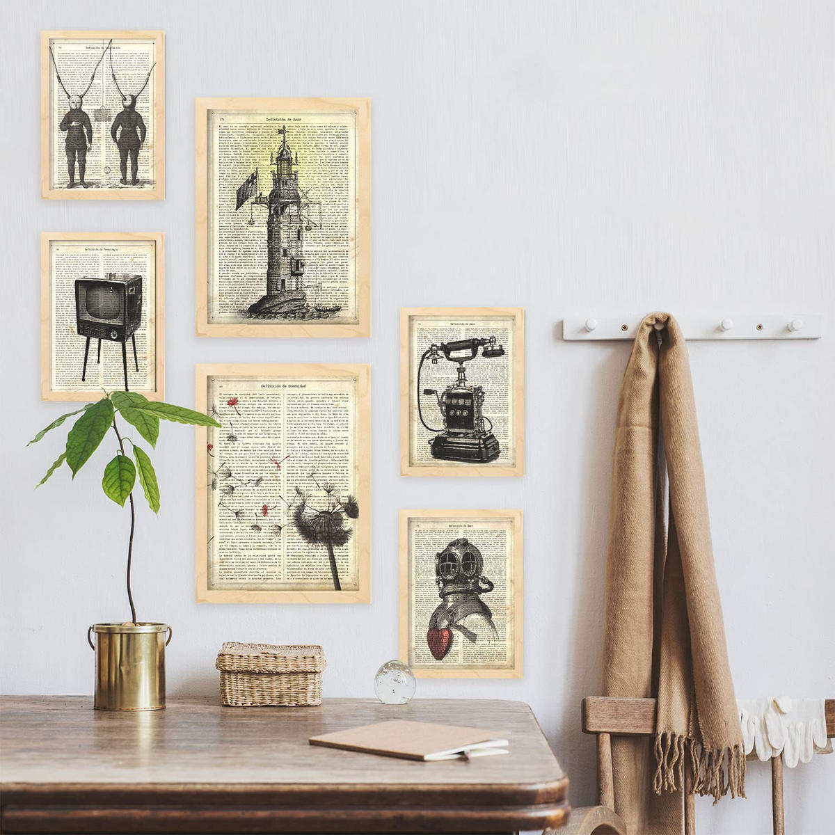 POSTER Set Mit 6 Vintage-Ästhetik Größe A3 & A4 Rahmen aus hellem Holz - Beige, Papier (29.7/1cm) - Nacnic