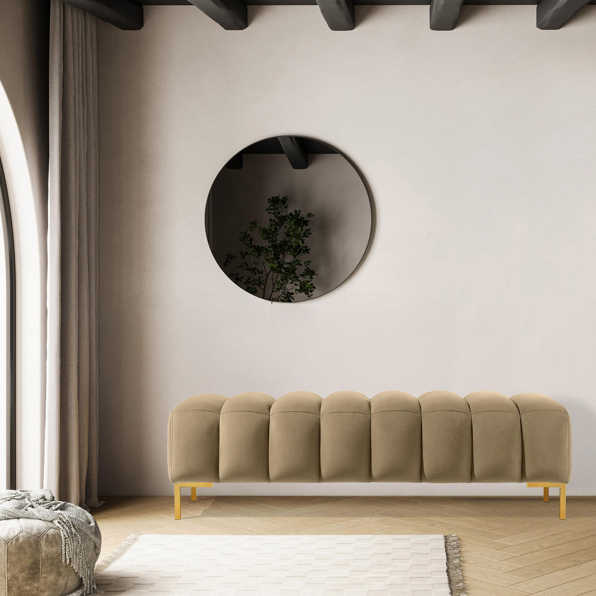 POLSTERBANK Bettbank PECCO, Metallbeinen - Beige/Goldfarben, Holz/Textil (160/50/50cm) - KONSIMO®