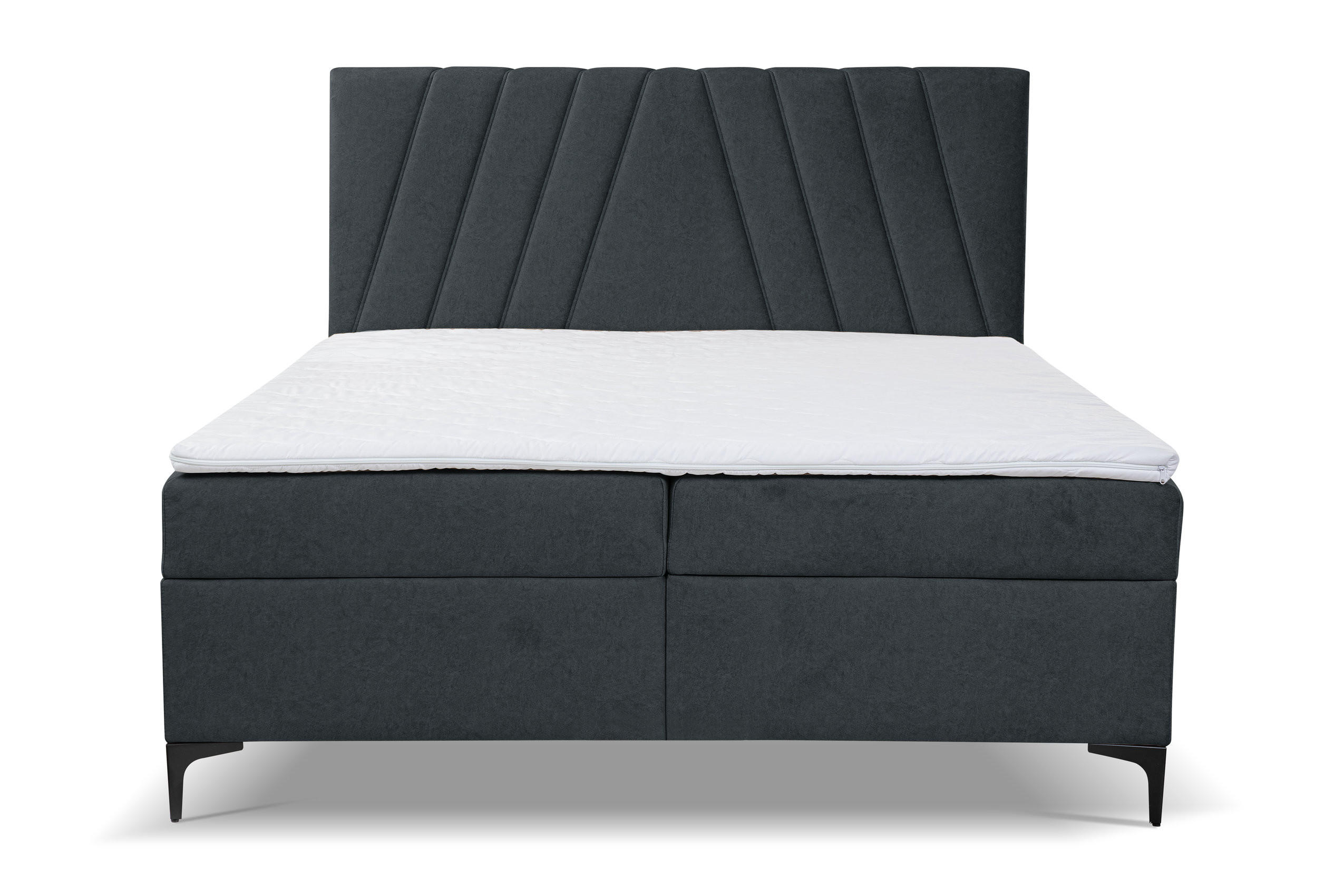 BOXBETT CAPRI mit 2 Bettkästen, Maße: 180x200 cm, Farbe: Dunkelgrau, Velourstoff, mit Bonell-Matratze inkl. Topper - Dunkelgrau, Holz/Kunststoff (180/200cm) - VENASI MÖBEL