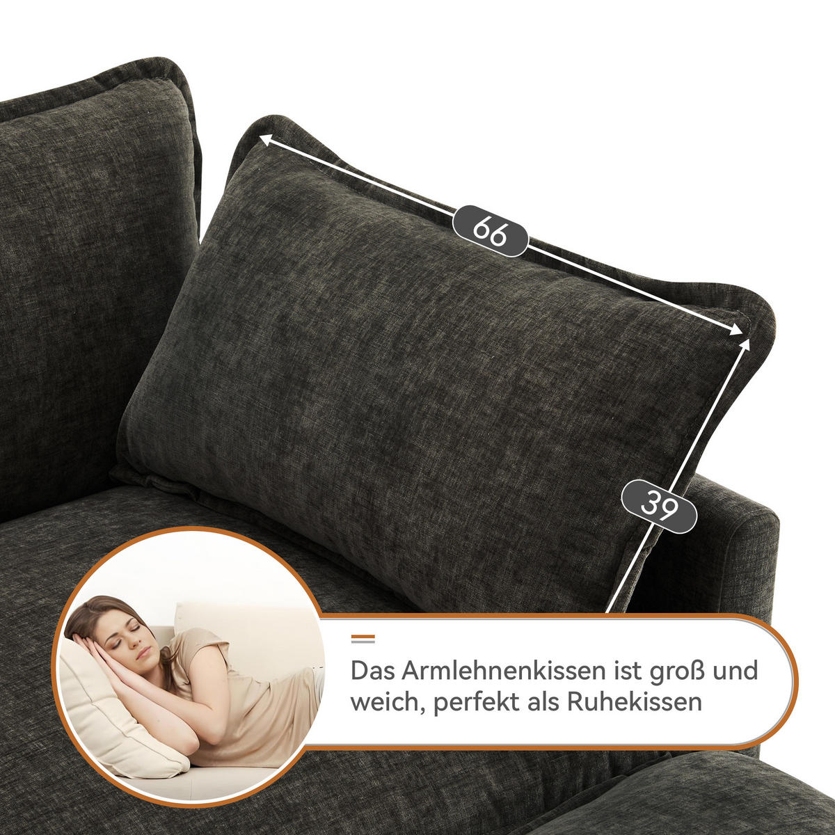 ECKSOFA 283/147/84 cm dunkelgrau aus Chenille mit Hocker - Dunkelgrau, Textil (147/84/283cm) - OKWISH