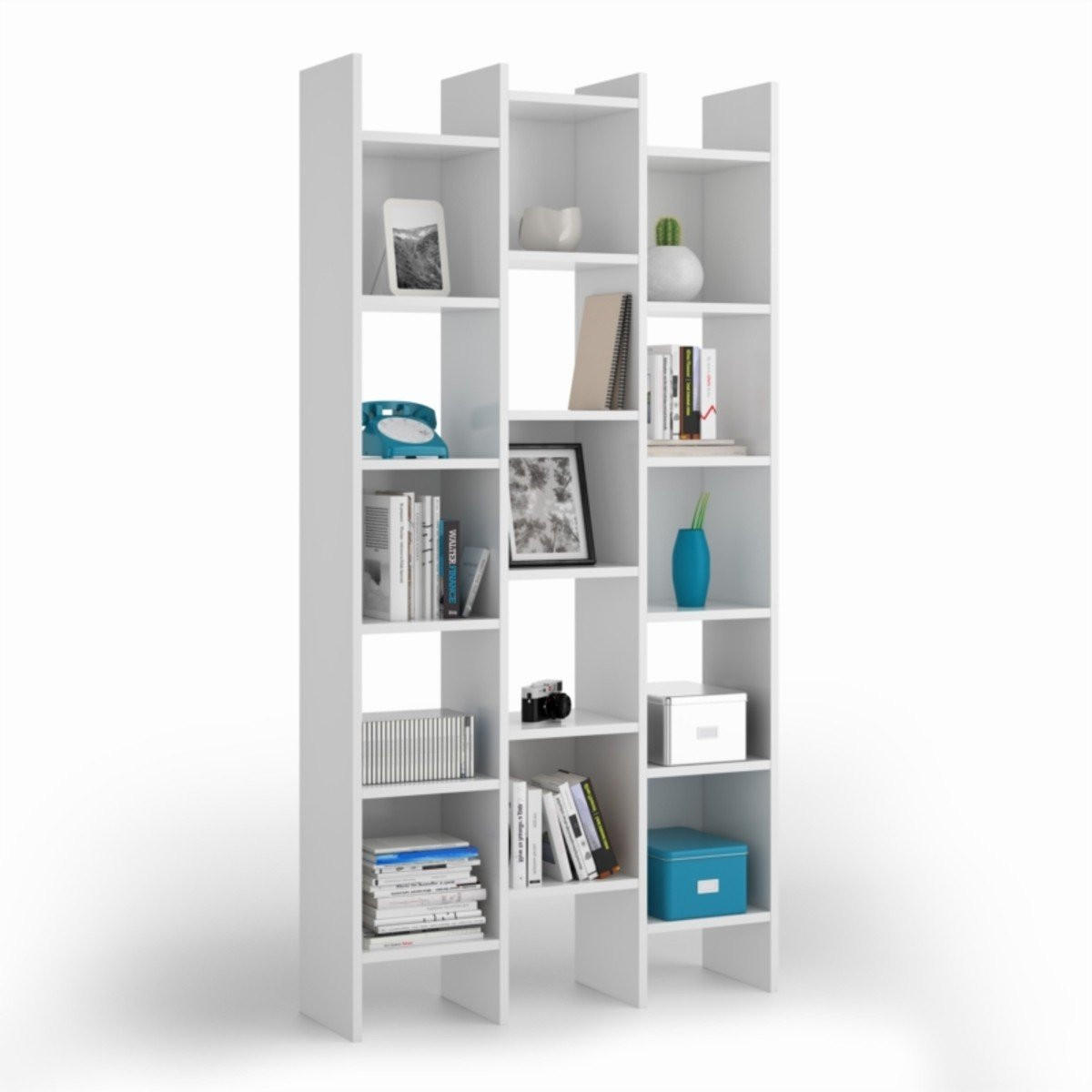 BÜCHERREGAL 3 Säulen 15 Fächer Italian - H192 cm - Weiß, Holzwerkstoff (25/192/96cm) - Calicosy