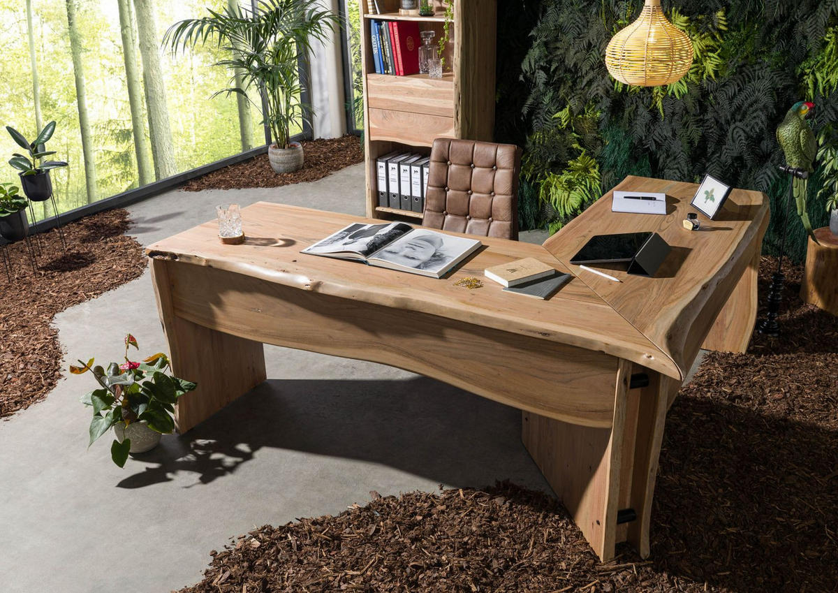 ECKSCHREIBTISCH Akazie 185x163x76 natur lackiert PURE ACACIA #749 - Naturfarben, Holz (163/185/76cm) - Massivmoebel24