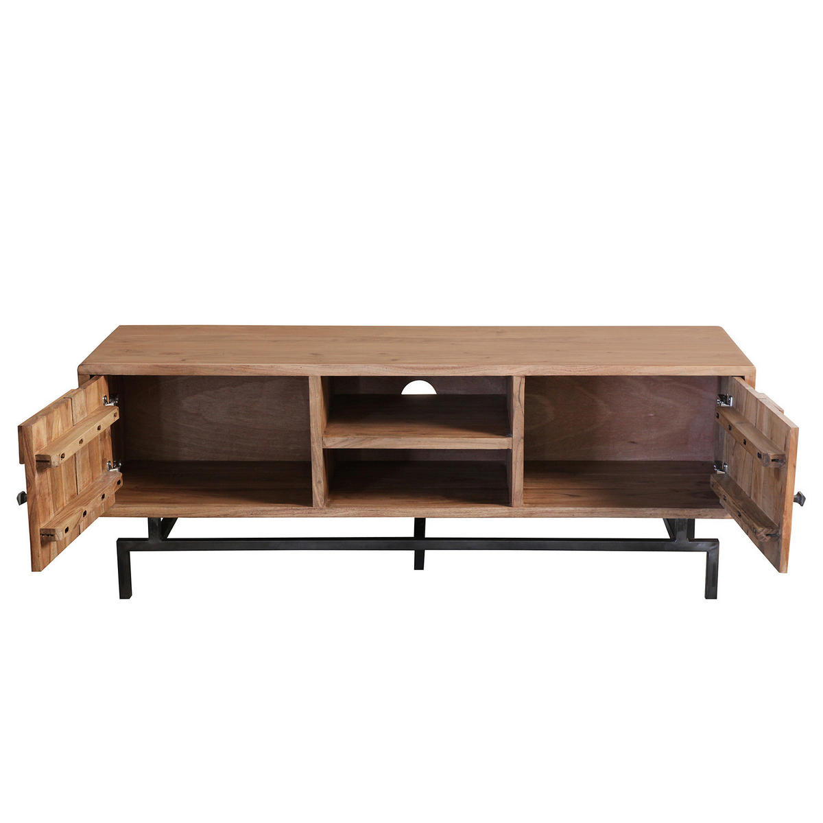 MASSIVES TV-LOWBOARD - Akazie / Schwarz - Schwarz/Akaziefarben, Holz/Metall (148/55/45cm) - home24