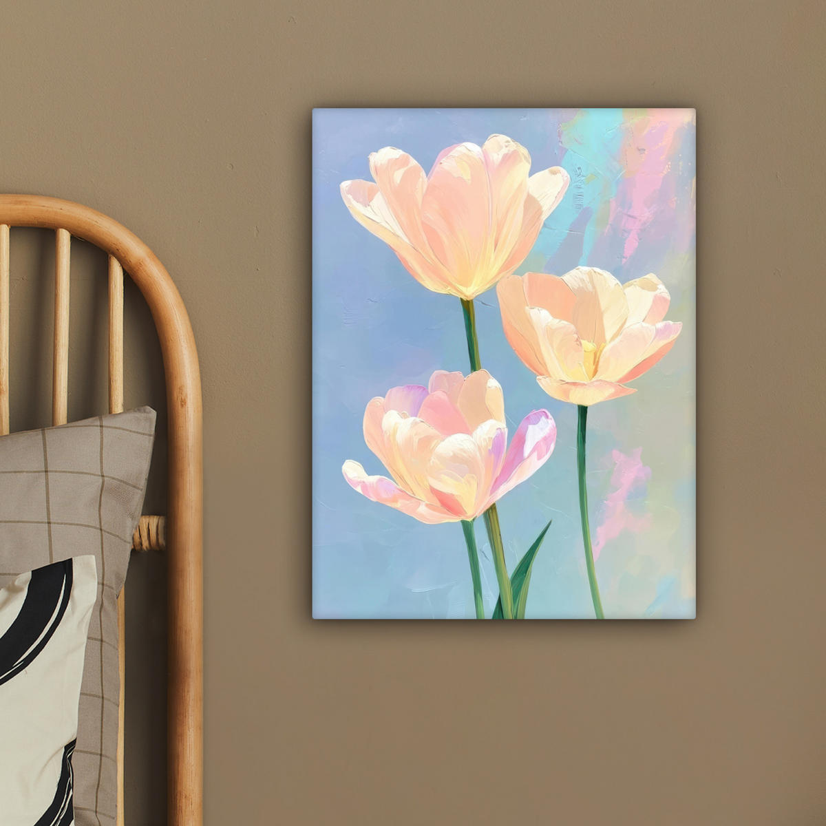 LEINWANDBILD Tulpen - Rosa Akzente - Blau Room Decor 30x40 cm - Pastellblau, Textil (30/40cm) - MuchoWow